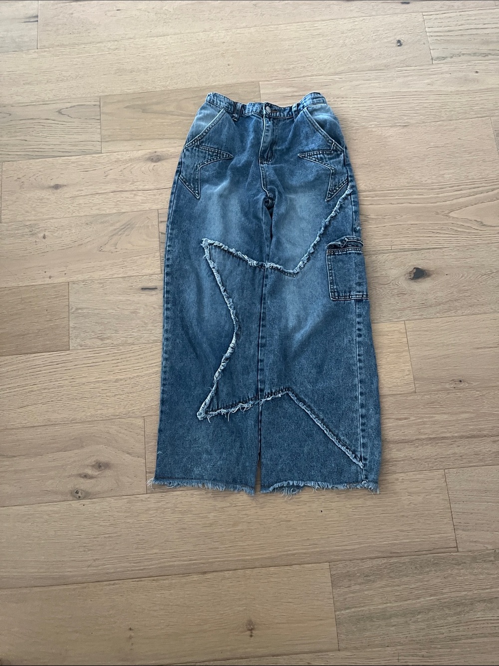 SHEIN Blue Star-Panel Denim Wide-Leg Jeans Skirt